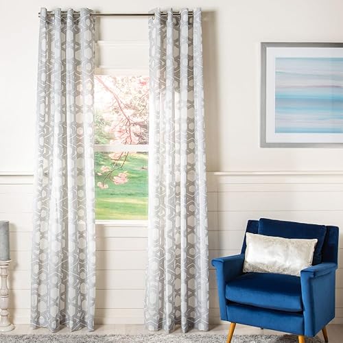SAFAVIEH Inicio Cortina semitransparente Brenna gris 52 x 84 pulgadas con ojales para ventana