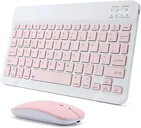 Combo Teclado e Mouse Sem Fio Bluetooth - Teclado Ultrafino, Recarregável - Kit Compatível com Tablets e PCs (Rosa)