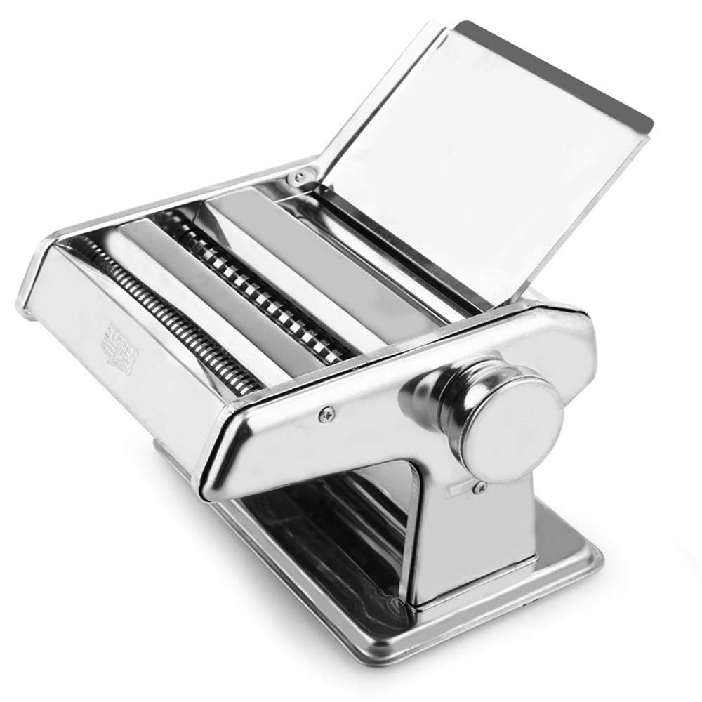 Máquina para hacer pasta y fideos, cortador de fideos, de acero inoxidable, manual para hacer pasta fresca, rodillo de masa para espaguetis y lasaña, 2 cuchillas