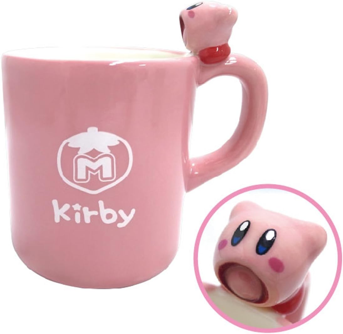SK Japan Kirby Mug: Cute Sucking Air Kirby On Handle: Pink, Maximum Tomato Mark, H 4.33 x W 4.13 x L 2.95"