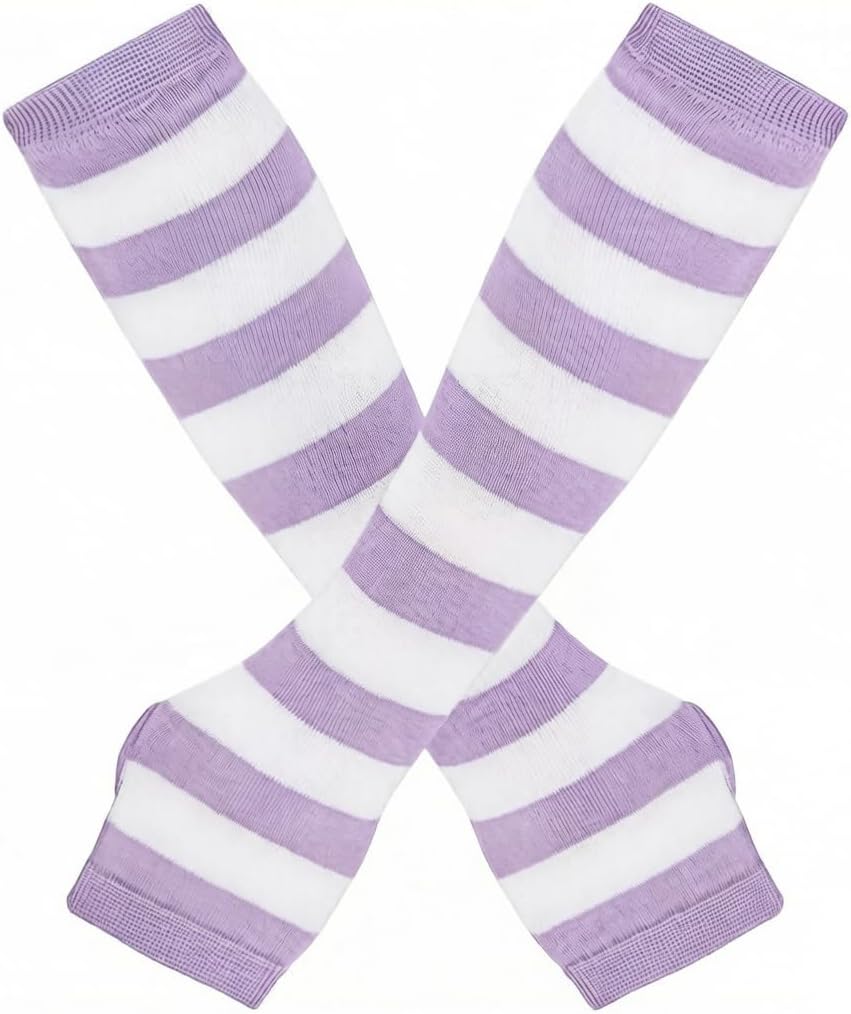 Women's Striped Over Knee Thigh High Socks, Arm Warmer Fingerless Gloves Set for Halloween Christmas