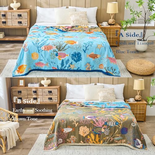 Image of XIBLC Boho Throw Blanket 100% Cotton Vintage Blanket Muslin Woven Flower Decorative Throw Blankets All Season Bohemian Rustic Farmhouse Decor Quilt for Bed (Blue 90 inchx98 inch)