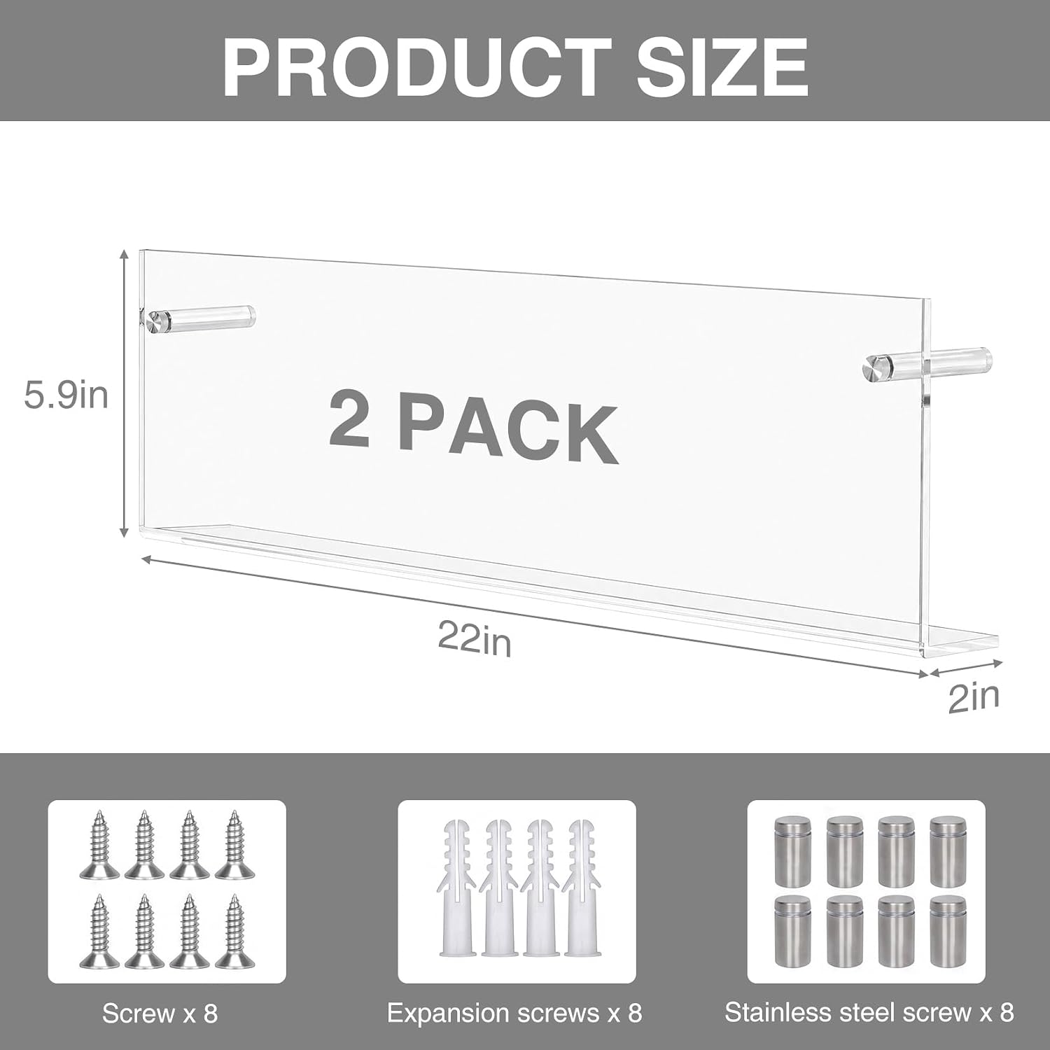 GarveeHome 2 Pack Acrylic Wall Mount Magazine Rack, Clear Transparent Wall File Holder Organizer, Modern Space Saving Wall Storage for Home Office, 56cm Length