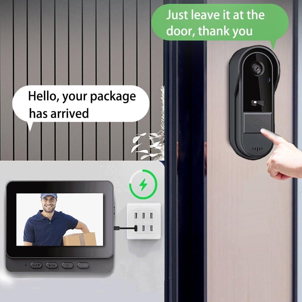 TKMARS Videotürklingel 1080P, Timbre de Puerta con Cámara y Pantalla IPS 4,3 Pulgadas, Visión Nocturna Infrarroja, Llamada Bidireccional, Almacenamiento Automático de Vídeo, 6 Tonos de Llamada