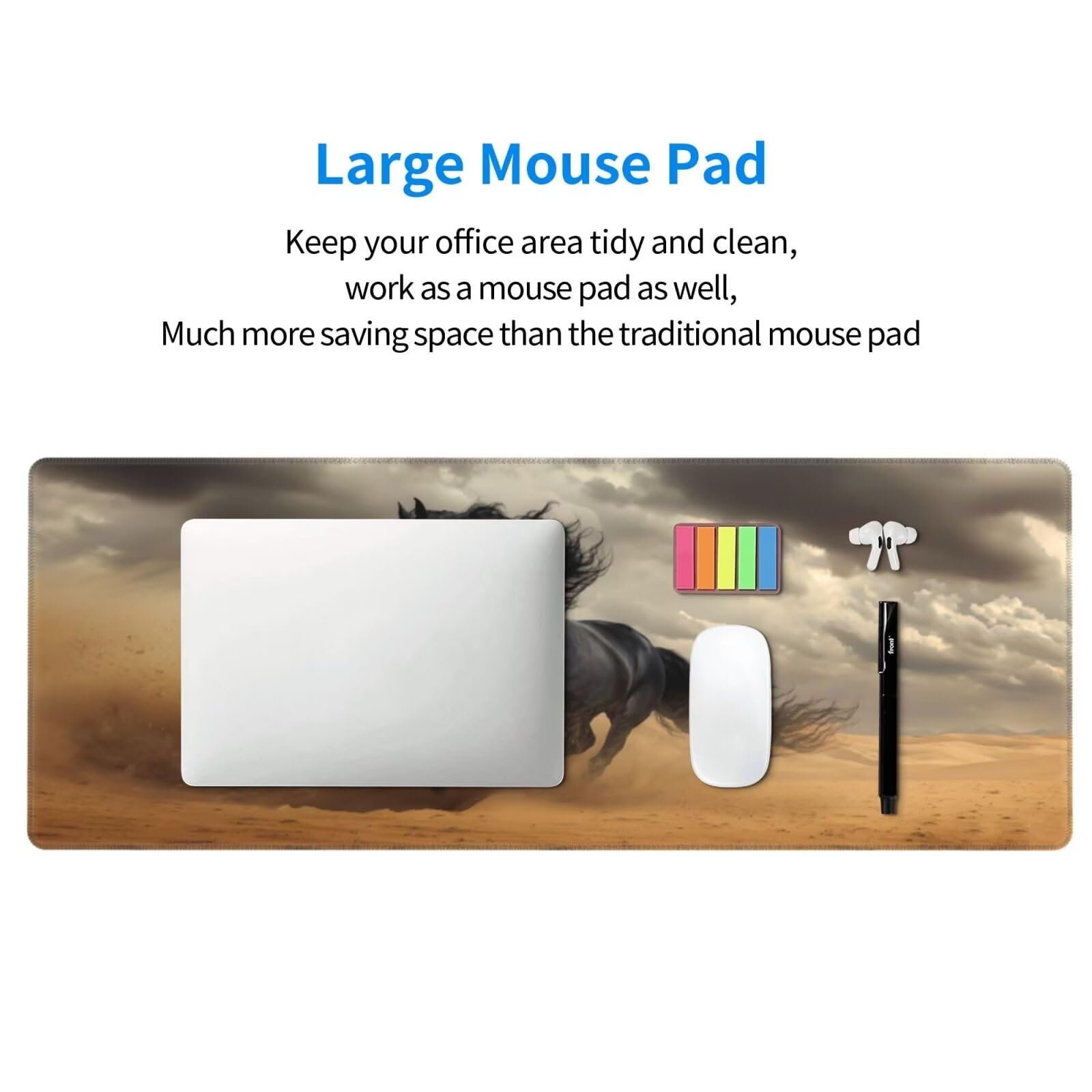 Tappetino Mouse, Tappetino Mouse Gaming Grande XXL 1500x800x3mm Tappetino Scrivania Mouse Pad, Base in Gomma Antiscivolo, Bordi Cuciti, Mousepad per Ufficio e Gaming (Cavallo del deserto) R-575