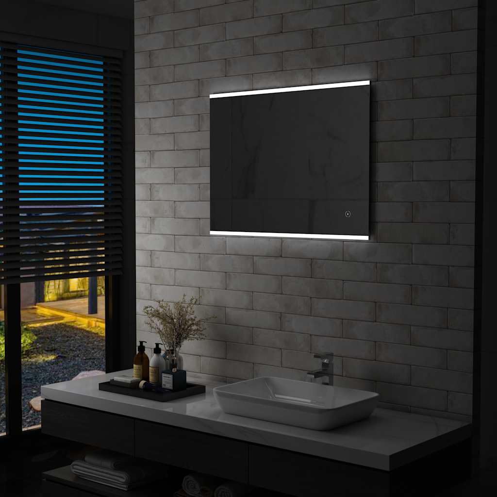 Miroir de salle de bain LED tactile anti-pénombre 80 x 60 cm montage mural IP44