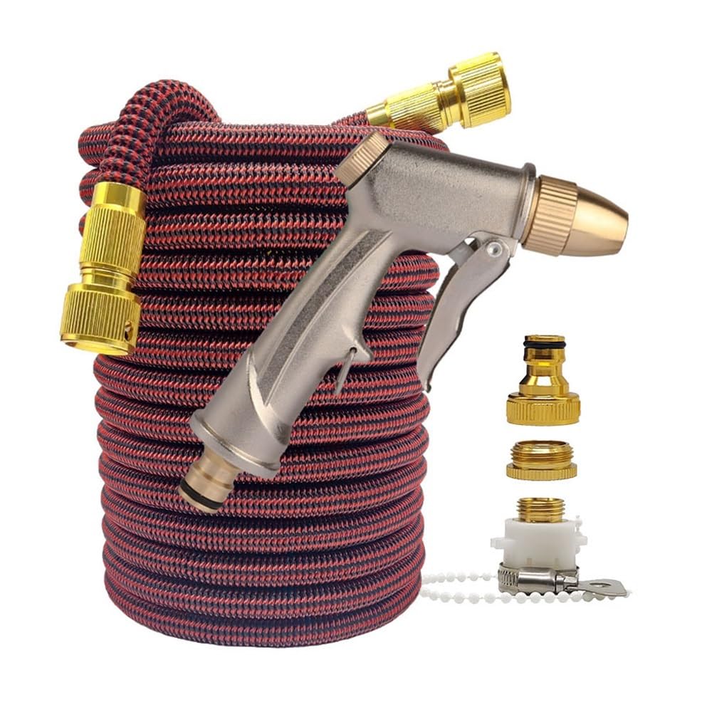 Miunihuooo High Pressure Garden Water Hose Expandable Flexible Stripes Pipes(Hose with gun 2,100ft)