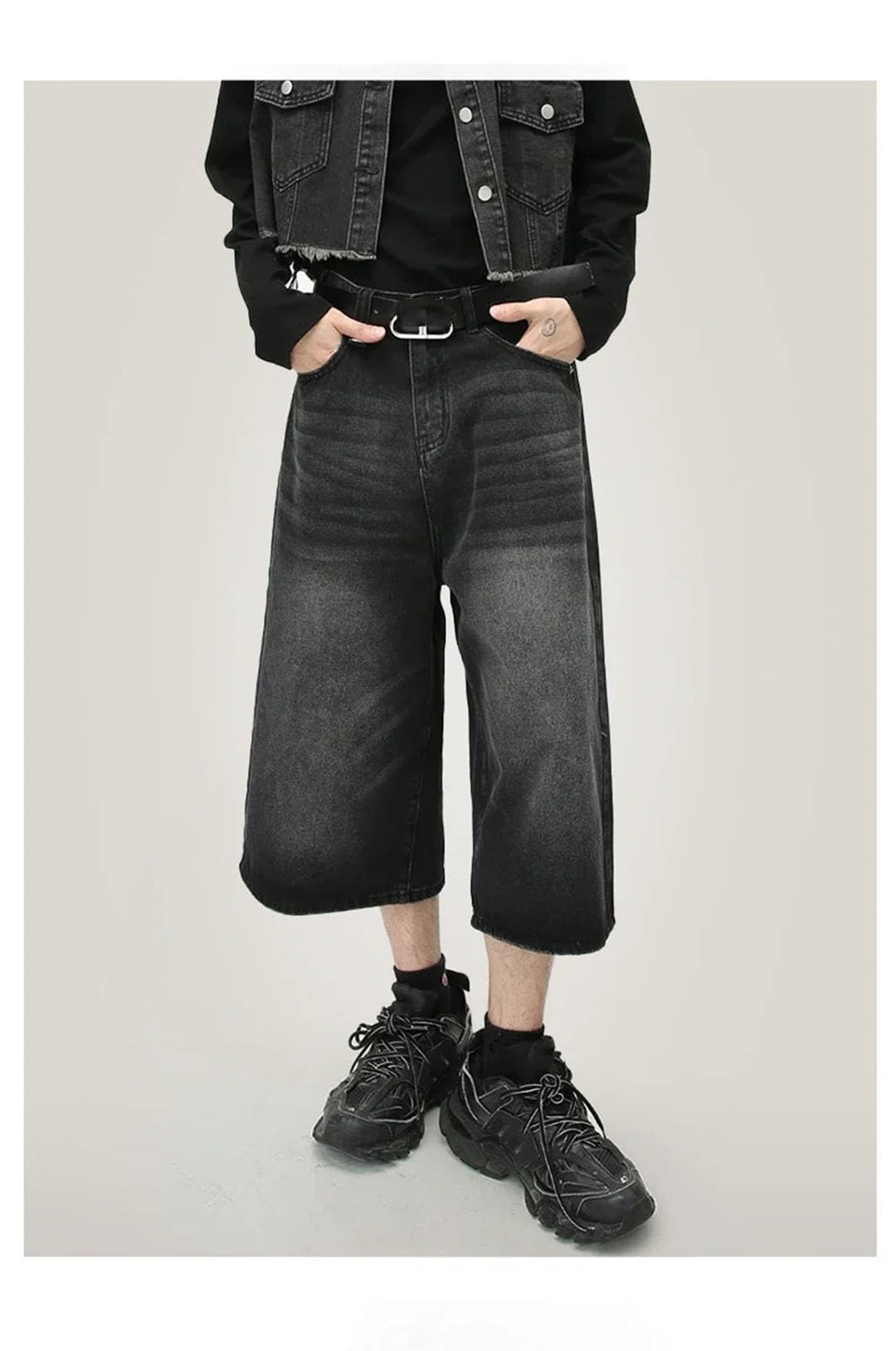 Damskie retro szerokie nogawki workowate denim Harajuku wysoka talia luźne spodenki punkowe, Niebieski retro, S