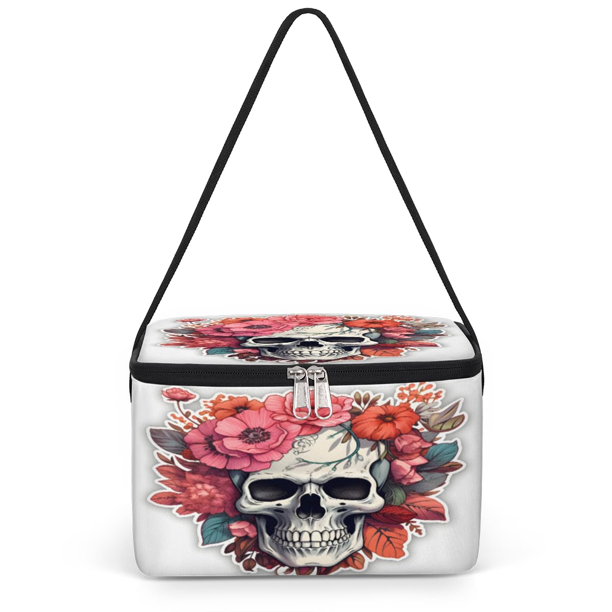 GzLeyigou Vintage Skull Rose Lunch Bags for Women Men 9 Cans, Hot & Cold Food Delivery Bag Insulated Grocery Bag Insulated Lunch Box Skull Cooler Bag for Office Work Picnic Beach