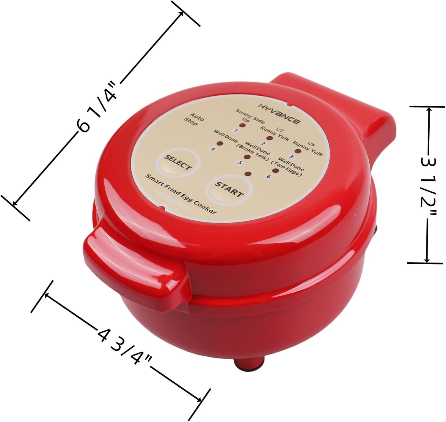 Smart Fried Egg Cooker, Automatic Fried Egg Maker for 6 Features like Sunny Side Up, Over Easy, Fully Cooked & More. Auto Power Off, Alarm, Round Shape, Non Stick Coating (Red)