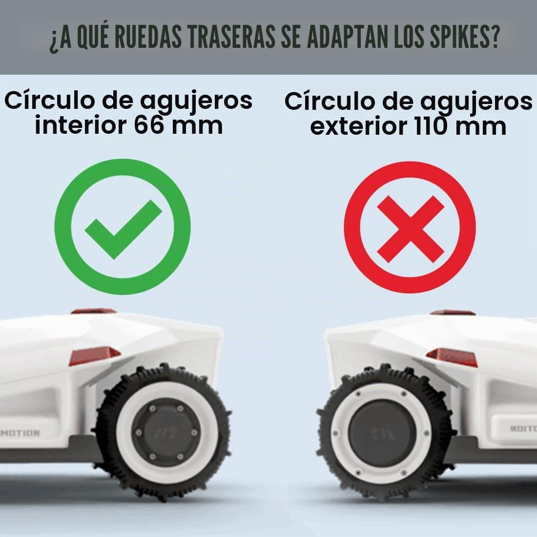 Picos para robot cortacésped MAMMOTION LUBA 1/2/2X/3, acero inoxidable, círculo de agujeros de 66 mm | Mejora de tracción para robot cortacésped de acero inoxidable. Más agarre en caso de inclinación, humedad y césped irregular.