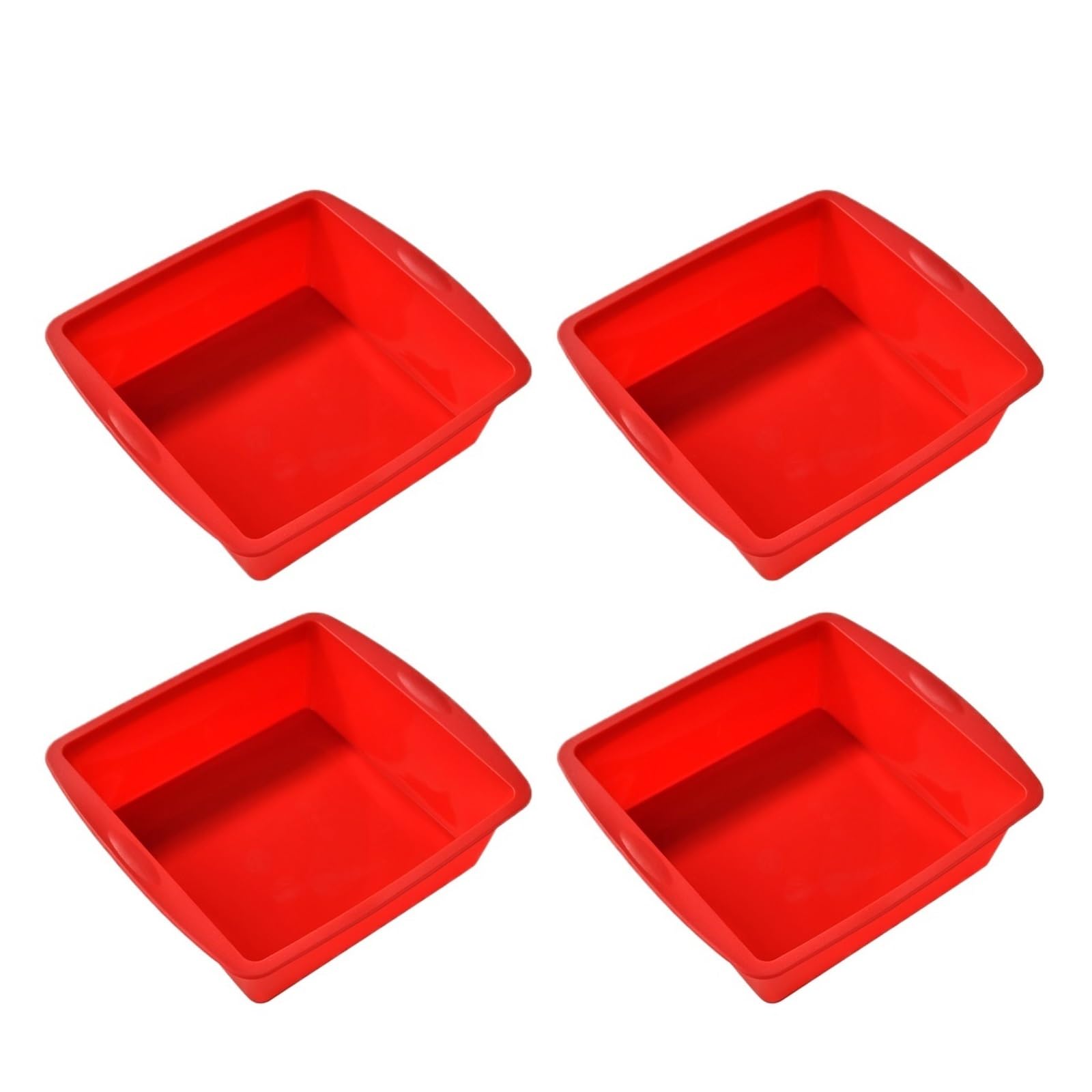 Juego de 4 moldes redondos silicona compatibles for pasteles, fáciles desmoldar. Molde cuadrado for hornear pan casero. Utensilios cocina(Square red)