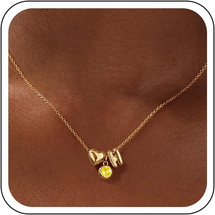JIAOGE Initial Birthstone Necklace for Women - Letter H Heart Initial Necklaces for Women Citrine Necklace for Girls Citrine Jewelry November Birthstone Necklaces November Birthday Gifts for Women