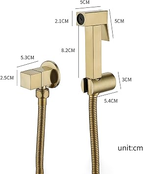 Handheld Bidet Sprayer for Toilet Brass Bathroom Cloth Diaper Sprayer Set with Single Cold Water, Wall Mount Toilet Bidet Sprayer Kit for Feminine Hygiene,Black(Brushed Gold)