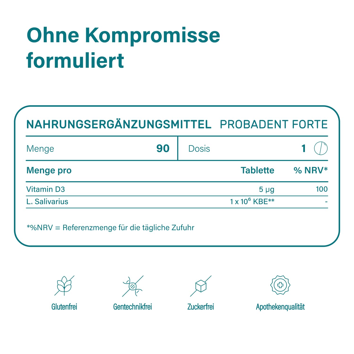 Nupure® Probadent Forte Mundgeruch Bekämpfen mit Mundmikrobiom-Lutschtabletten mit 3 Milchsäurebakterienstämmen, Vitamin D3 und Biotin, Pfefferminzgeschmack, zuckerfrei, 90 Lutschtabletten
