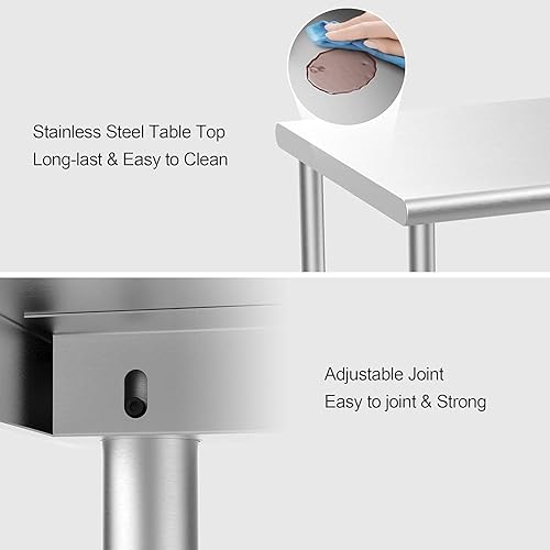 Miniatura 6 de ROVSUN Mesa de acero inoxidable de 72 x 24 pulgadas para preparación y trabajo, mesas de trabajo comerciales y estaciones de trabajo, mesa de metal