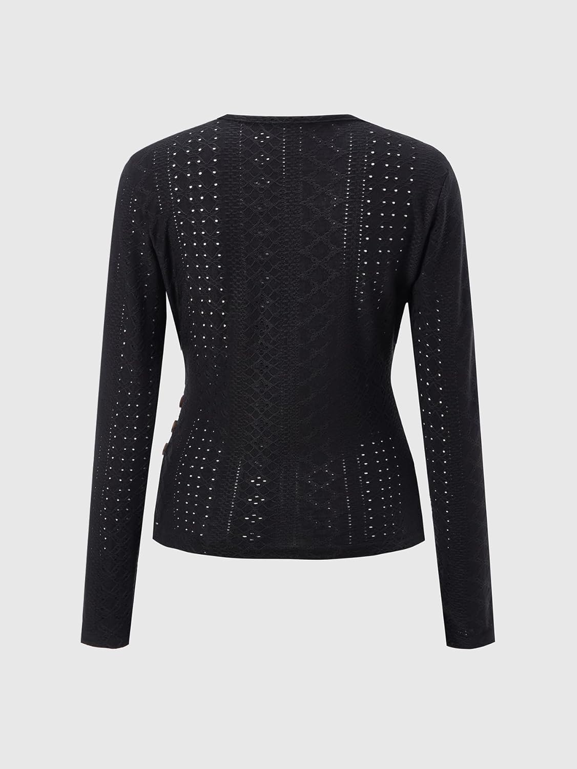 Women's Elegant Wrap V Neck T Shirts Eyelet Embroidery Ruched Long Sleeve Dressy Casual Tops - Image 2