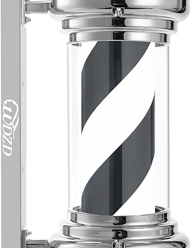 Miniatura 4 de Luz de poste de peluquería de 20 pulgadas, mini letrero giratorio en blanco y negro plateado, montaje en pared, ahorra energía