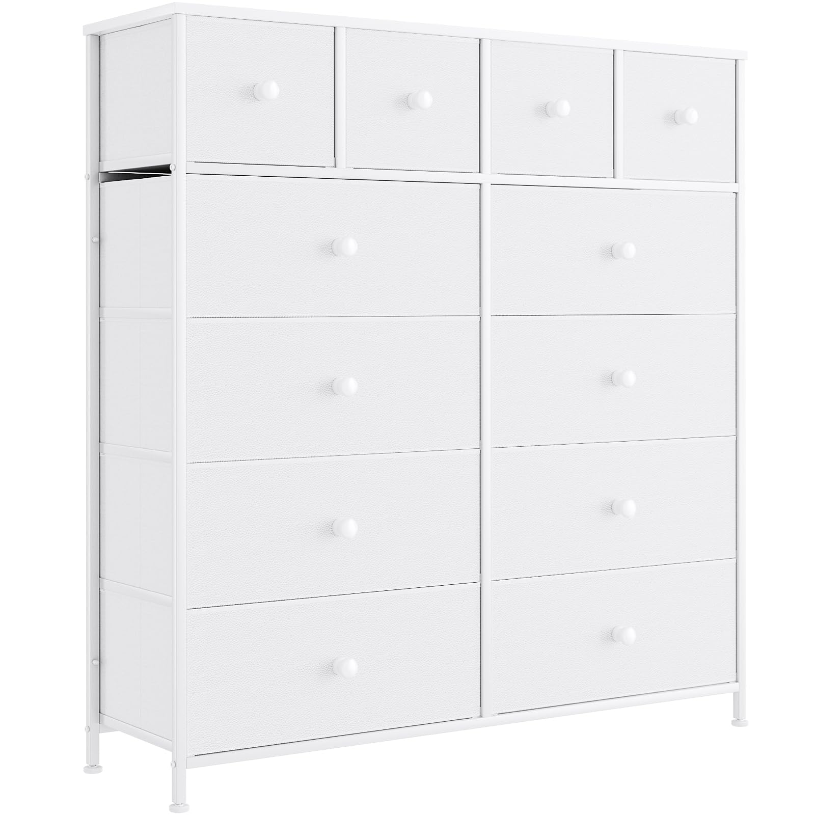 Clevich Cassettiera in tessuto, armadio per riporre, credenza per soggiorno con 12 cassetti per cucina, ufficio, ingresso e camera da letto (Bianco)