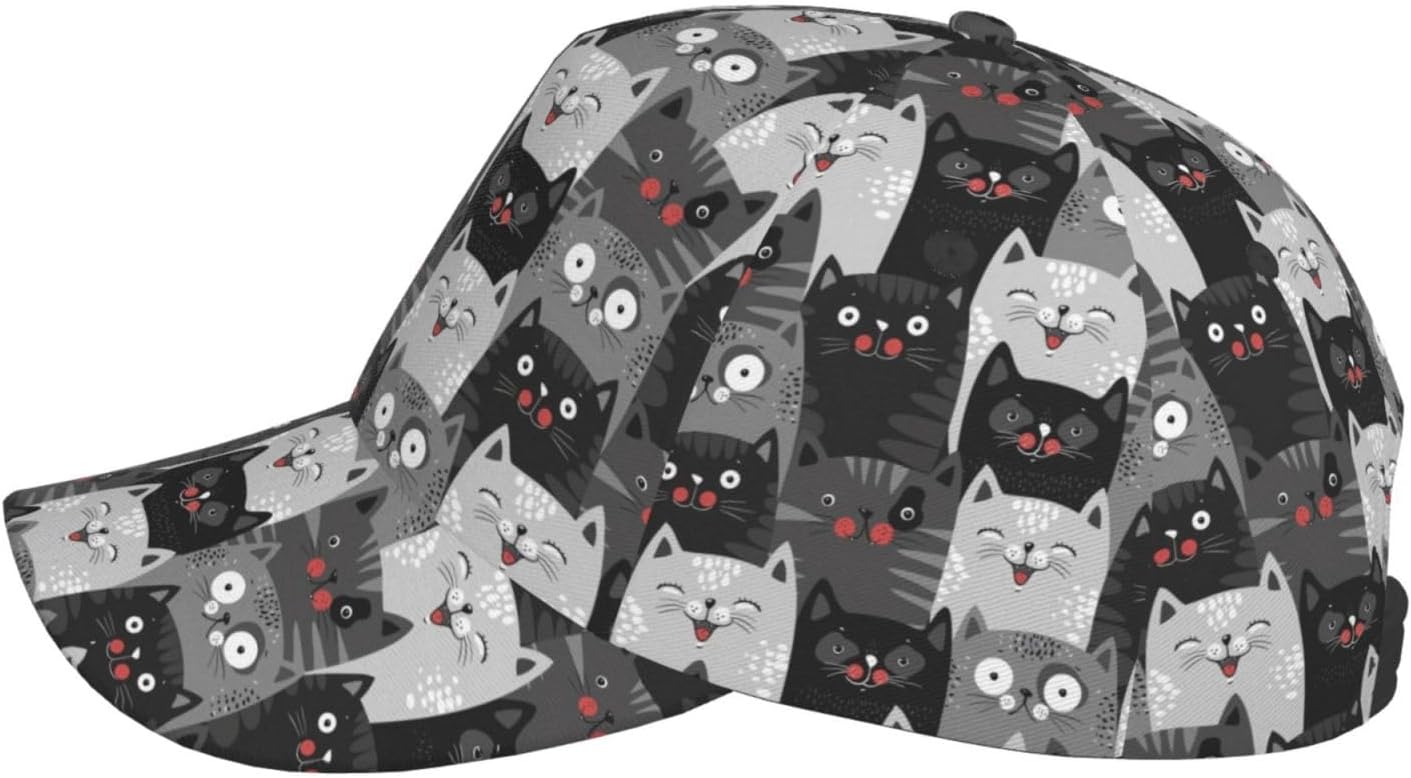 Cute Cat Print Hats Outdoor Cap Adjustable Cats Baseball Snapback Hat Cartoon Cat Cap for Women Men