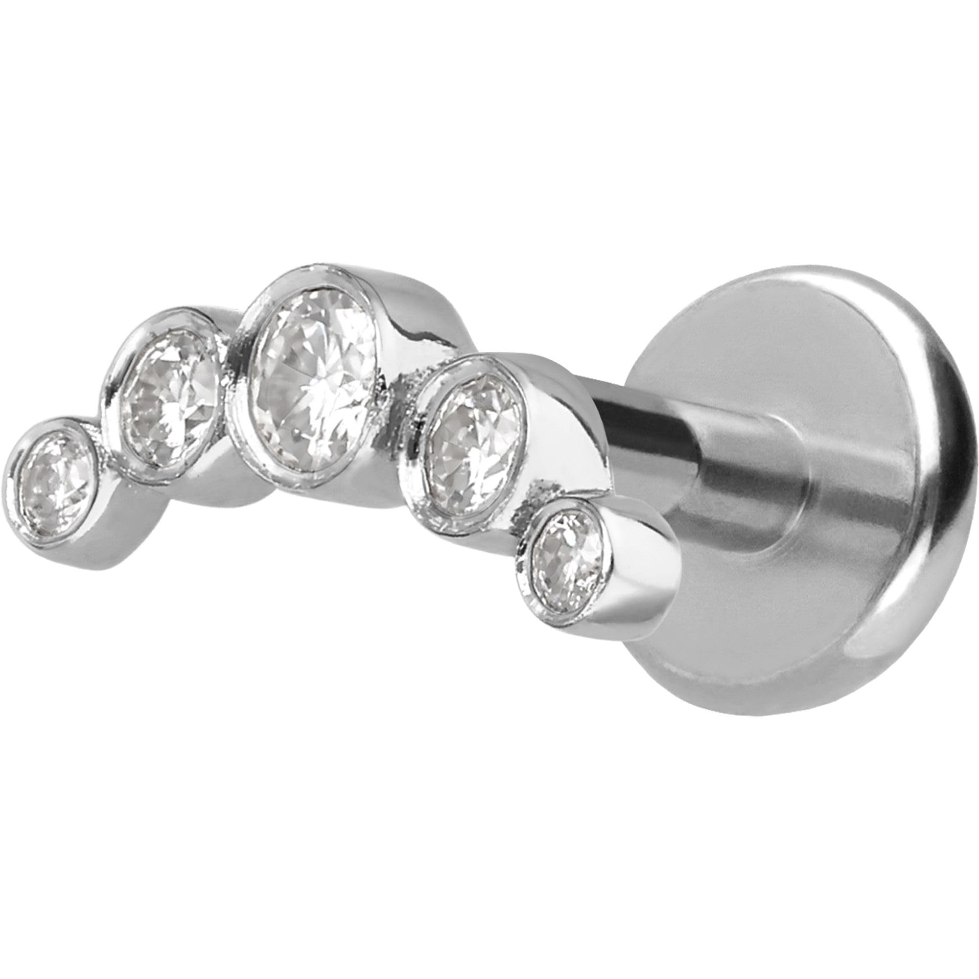PIERCINGLINE Piercing Stecker Titan Labret mit Innengewinde + 925er Silber Aufsatz MOISSANIT-BOGEN - Goldfarben, Silberfarben