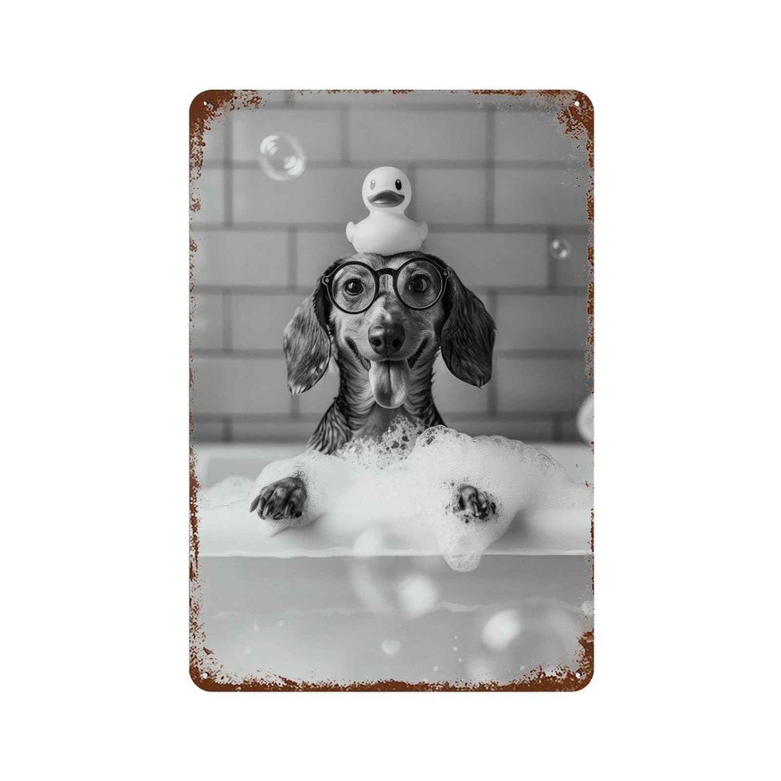 xiaoxiaoshen Dachshund Bath Wall Art Wall Decor Art Metal Tin Poster Modern Home Decor Art Home Bar Shop Decorations Vintage Sign 30x20cm