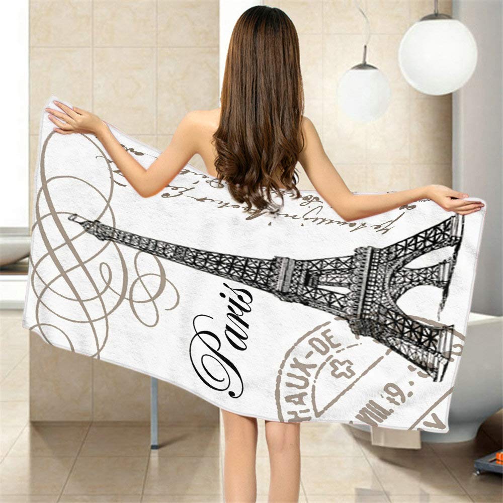 Moslion Comfy Bath Towels Vintage Eiffel Tower Black Grey Soft Bathing/Beach/Camping Towel for Women Men Girls Boys Large Size 64x32 Inches