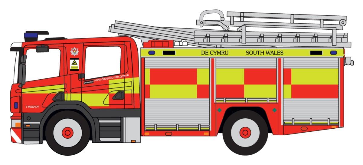 Oxford Diecast 1:76 Scania Pump Ladder CP28 South Wales Fire & Rescue Collectable model 76SFE012