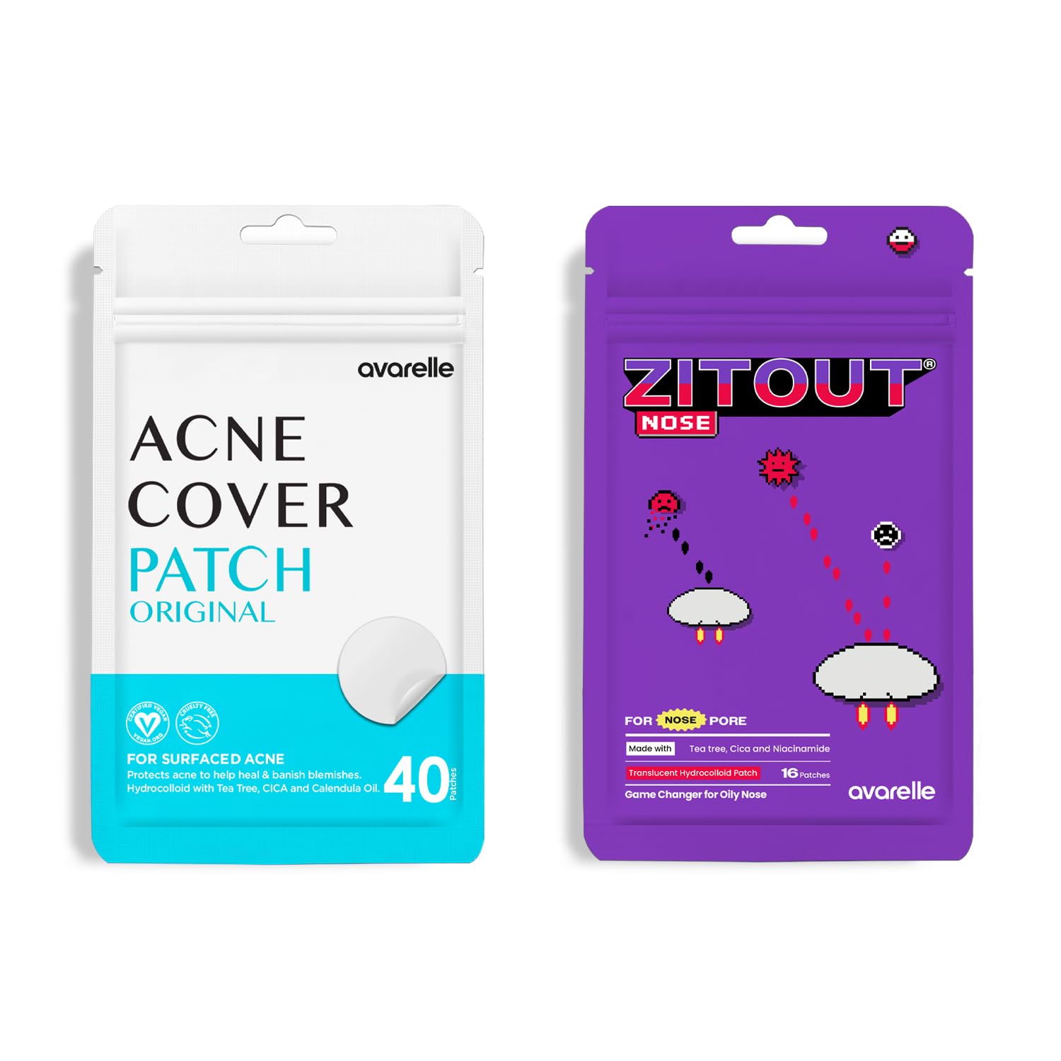 AVARELLE Full Coverage Combo Nose Ver Pimple Patches Hydrocolloid Acne Patches for Blemishes and Zit for Face Vegan