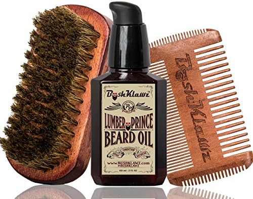 Lumber Prince Beard Oil, 4Klawz Pocket Beard Comb & BoarKlawz Beard Boar Brush Gift Set Beard Care Kit Grooming Bundle Set