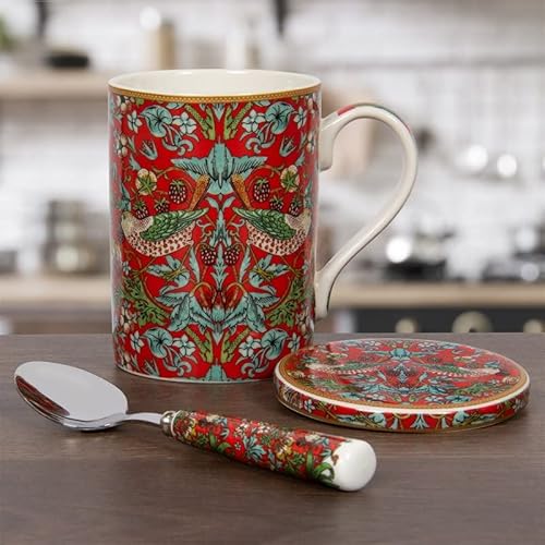 lesser and pavey LP95114 Mug, Coaster, and Spoon Set | Strawberry Thief design | Set of 3 Tableware, Multicolor