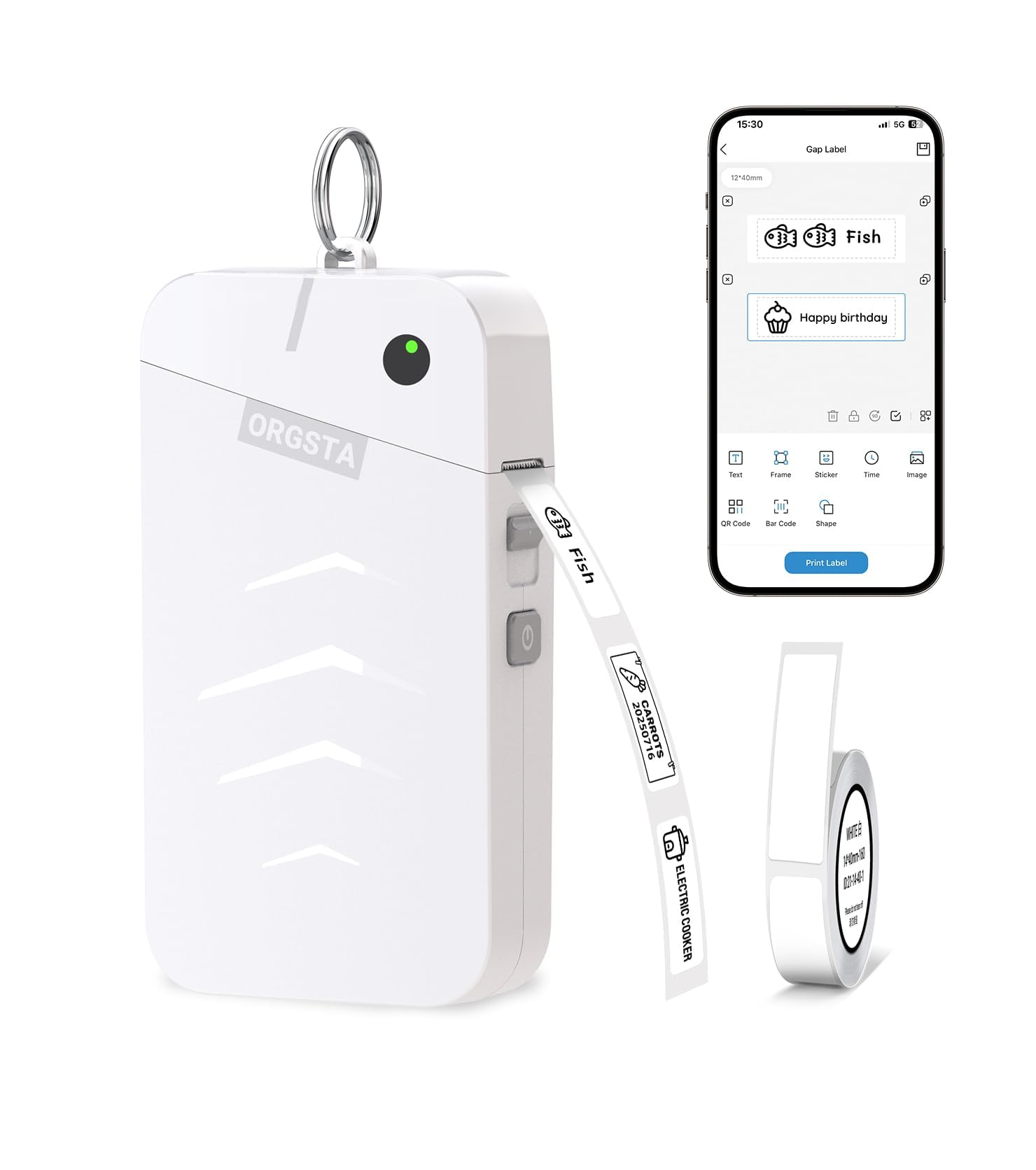 ORGSTA Label Maker Machine with Tape Bluetooth Portable Thermal Labelling Printer for School Home Office Organization, Wireless Mini Labeler S001 Label Machine with Label Sticker Maker, White