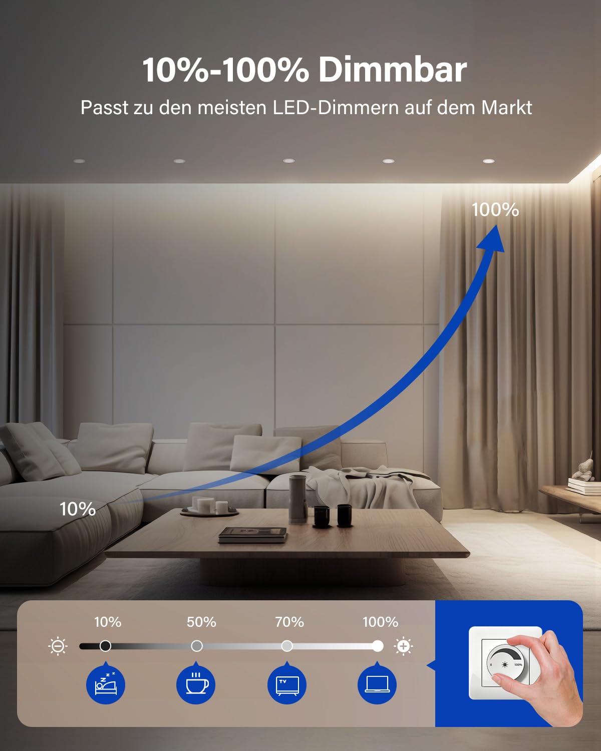 Leselux Einbaustrahler LED Dimmbar, 10x 6W LED Spot 230V IP65 4000K Neutralweiß 400LM, Einbauleuchten Für Das Bad, Deckenspots 68-80mm, Einbauspots Weiß für Badezimmer Küche Wohnzimmer Loft