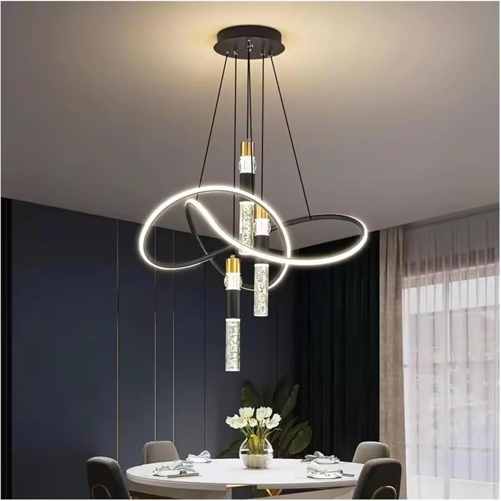 FZQSXAZU Pendant Light Ceiling Shade Decoration Chandelier Lamp for Dining Room and Indoor Lamps Salon Living Modern Home(Black Straight Cold White)
