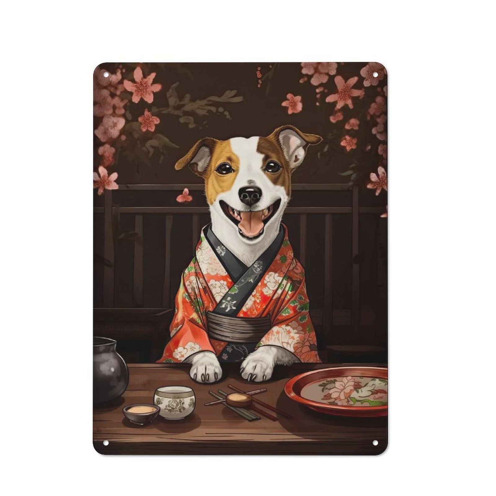 Junmoney Style-12 40X30cm Rustic Tin Sign With Jack Russell Terrier Food For Living Room Or Hallway, For Vintage Wall Decor Fans, For Themed Room Decoration