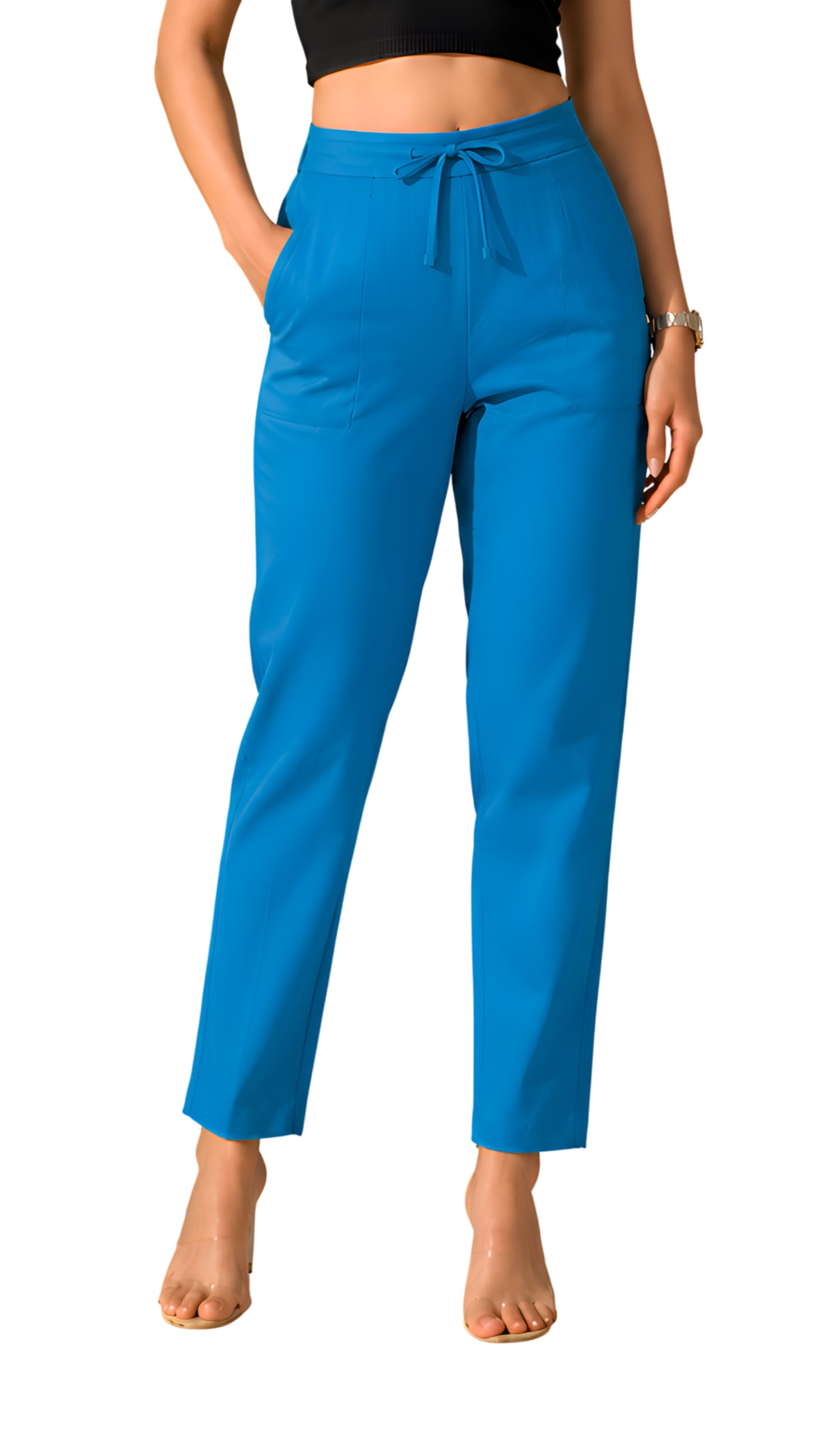 dupatta fashion Women's Mid-Waist Regular Fit Pure Cotton Trousers | Kurti Pants | Soft Breathable Bottom Wear with Drawstring & Pockets | Daily Casual, Office & Formal Wear.-picture-22