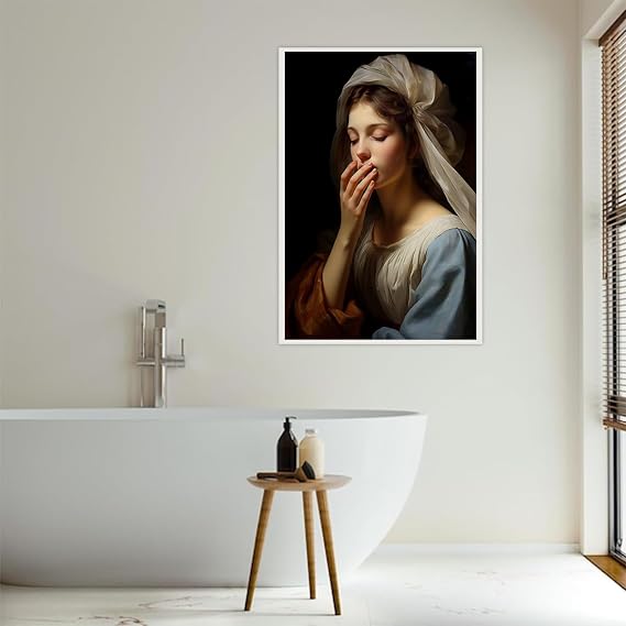Thcbme Funny Bathroom Wall Art Vintage Oil Painting Woman Covering Nose Humor Bathroom Aesthetic Posters Canvas Prints Farmhouse Wall Art for Restroom Decor 12x16in Unframed