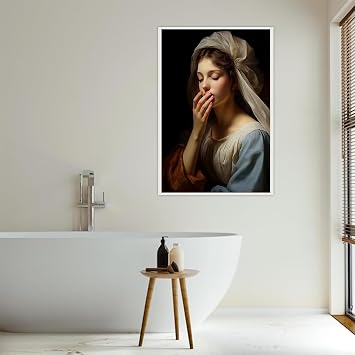 Thcbme Funny Bathroom Wall Art Vintage Oil Painting Woman Covering Nose Humor Bathroom Aesthetic Posters Canvas Prints Farmhouse Wall Art for Restroom Decor 12x16in Unframed