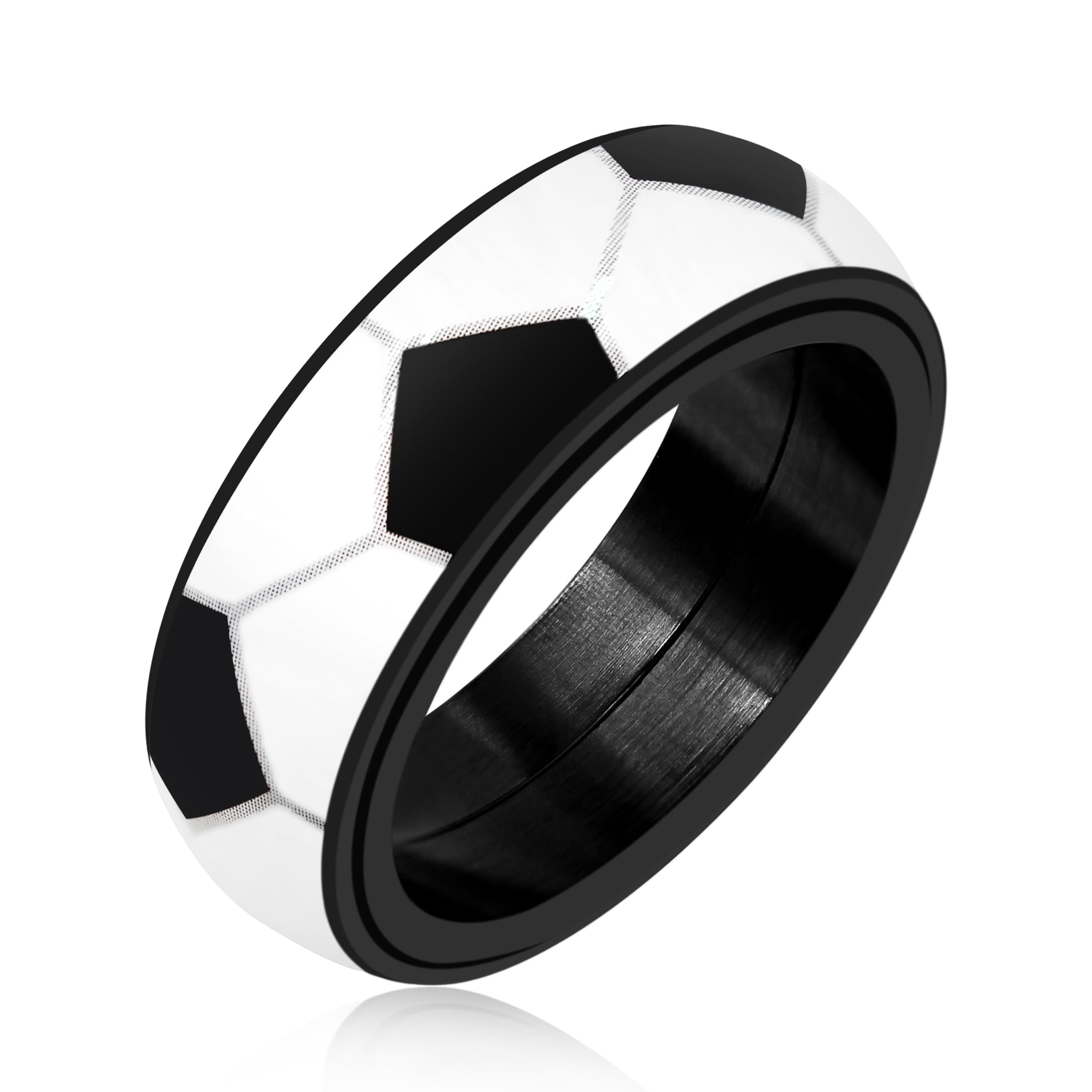 Uloveido Football Design Spinning Ring, Stainless Steel - Rotate for Anxiety Relief, Fidget Spinner Band Rings Comfort Fit YA5038 (Size 11)