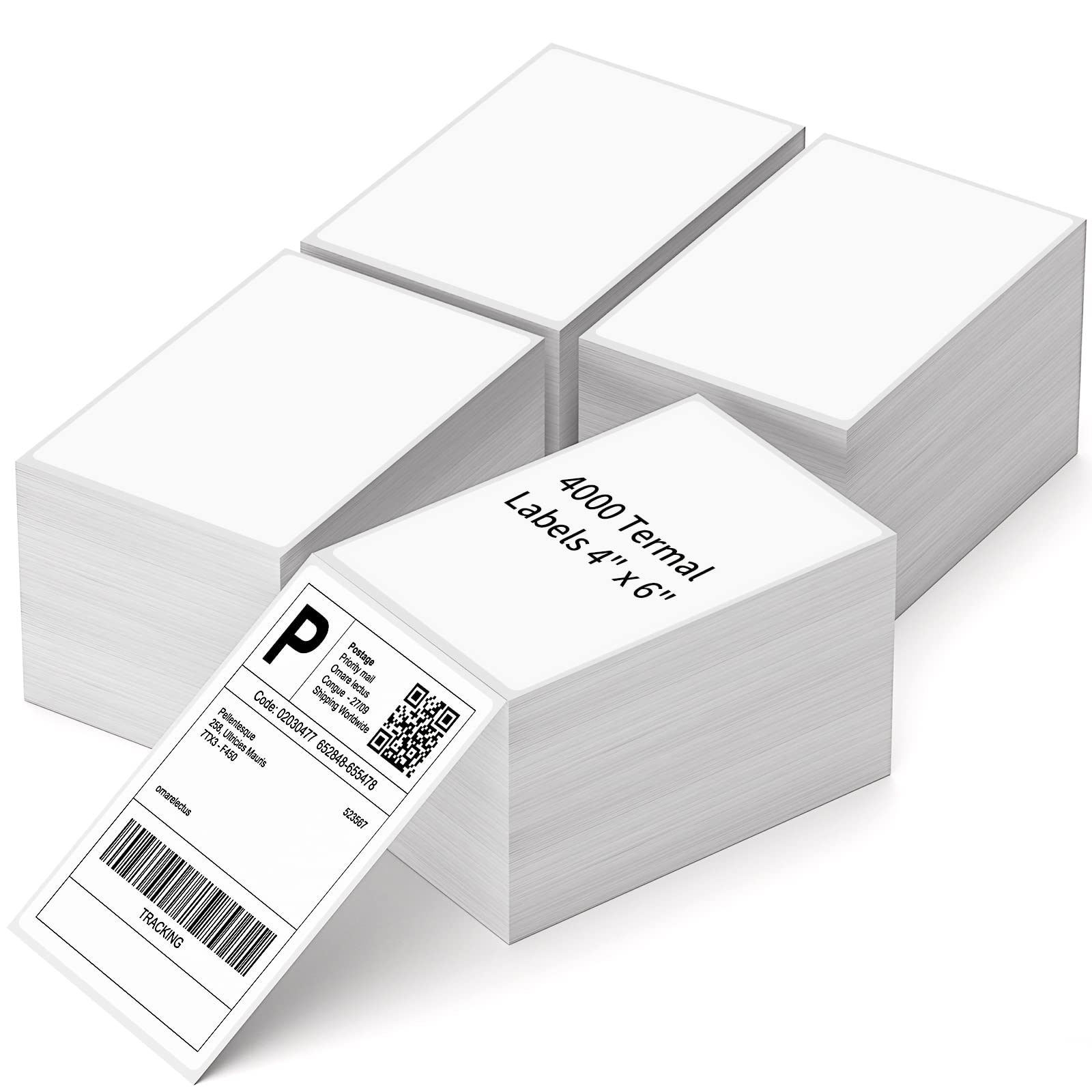 NefLaca 4" x 6" Fanfold Direct Thermal Labels, 4000 Total 4 Stacks, White Perforated Shipping Labels Compatible with Zebra, Elton Printers