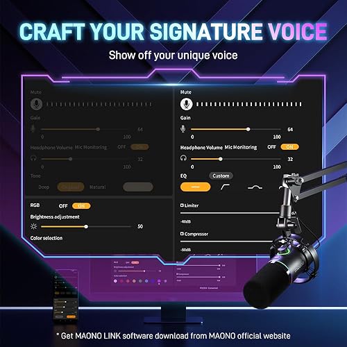Miniatura 3 de MAONO Micrófono dinámico XLRUSB, micrófono de podcast RGB con software para transmisión, juegos, grabación, voz en off, micrófono de metal con