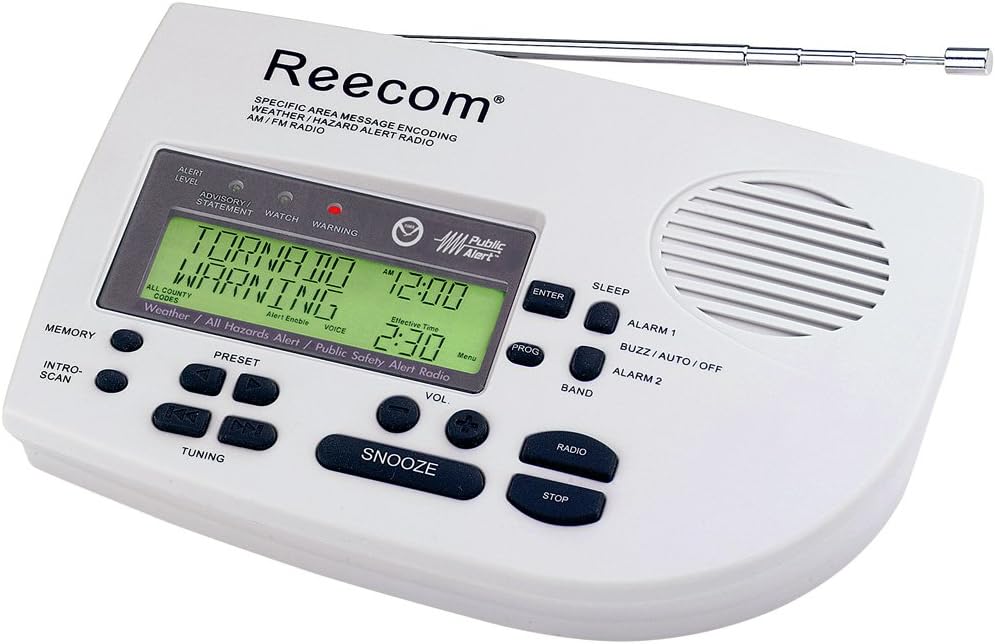 ReecomUnique 185 Hours Back-up Battery Life Time (Standby), 24 Siren Volume, EOM Detection, Display Event Message and Effective Time at a Glance, Reecom R-1650D Same Weather Radio with AM/FM (Light Grey)