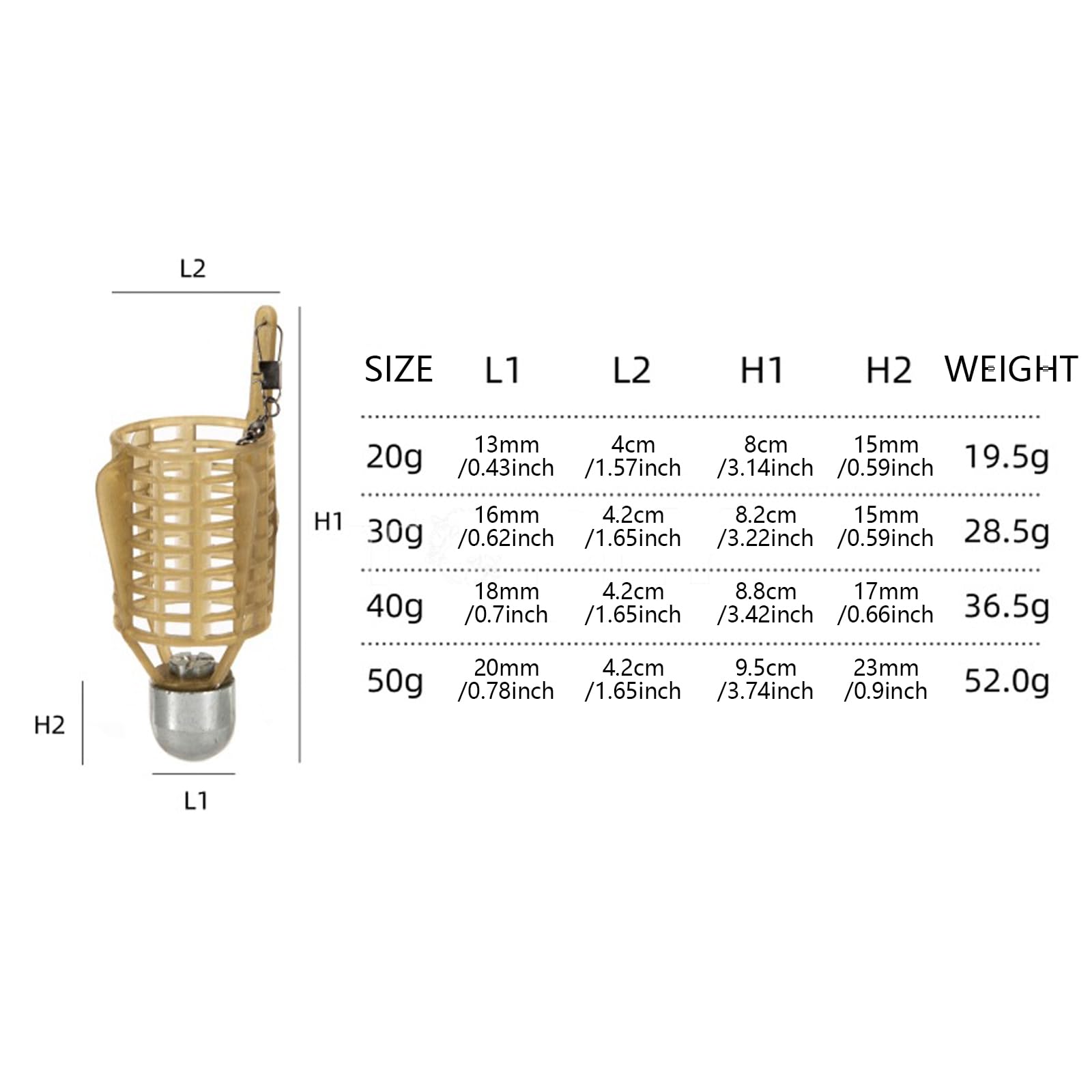 Fishing Feeder Basket Holder - Bait Cage With Iron Head For Carp Fishing, Method Feeder, 20g/30g/40g/50g Options