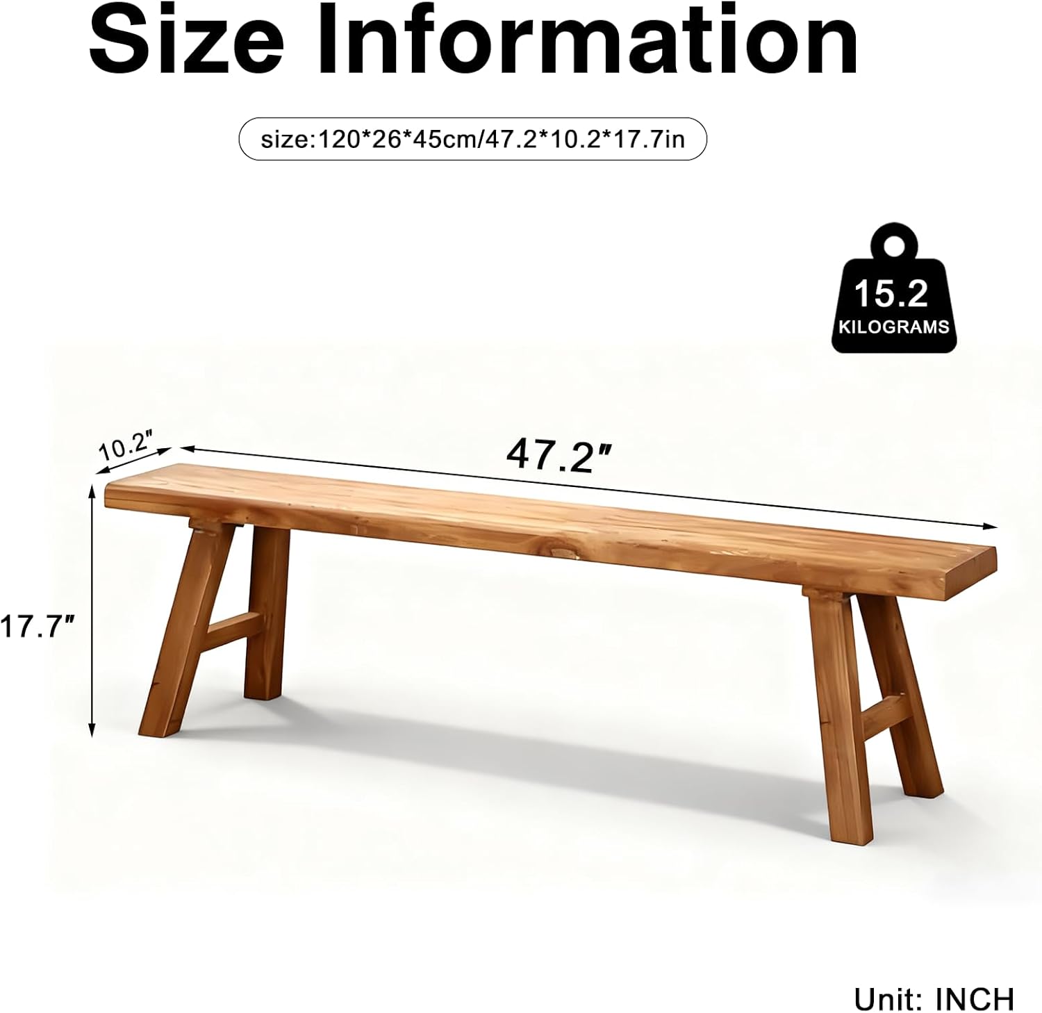 front entryway bench indoor hallway bedroom end of bed farm house rustic dining table vintage narrow noodle bench solid wood (l 47.2?x10.2?w x 17.7?h)