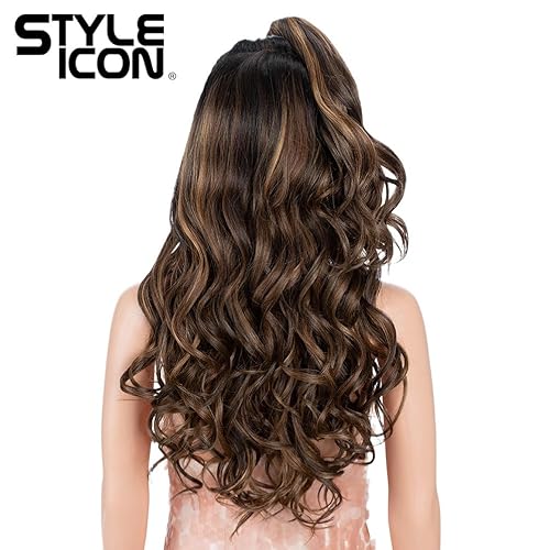 Miniatura 4 de Style Icon Peluca de encaje frontal con reflejos de 13 x 2, parte libre de 24 pulgadas, con encaje frontal en U, peluca larga ondulada con