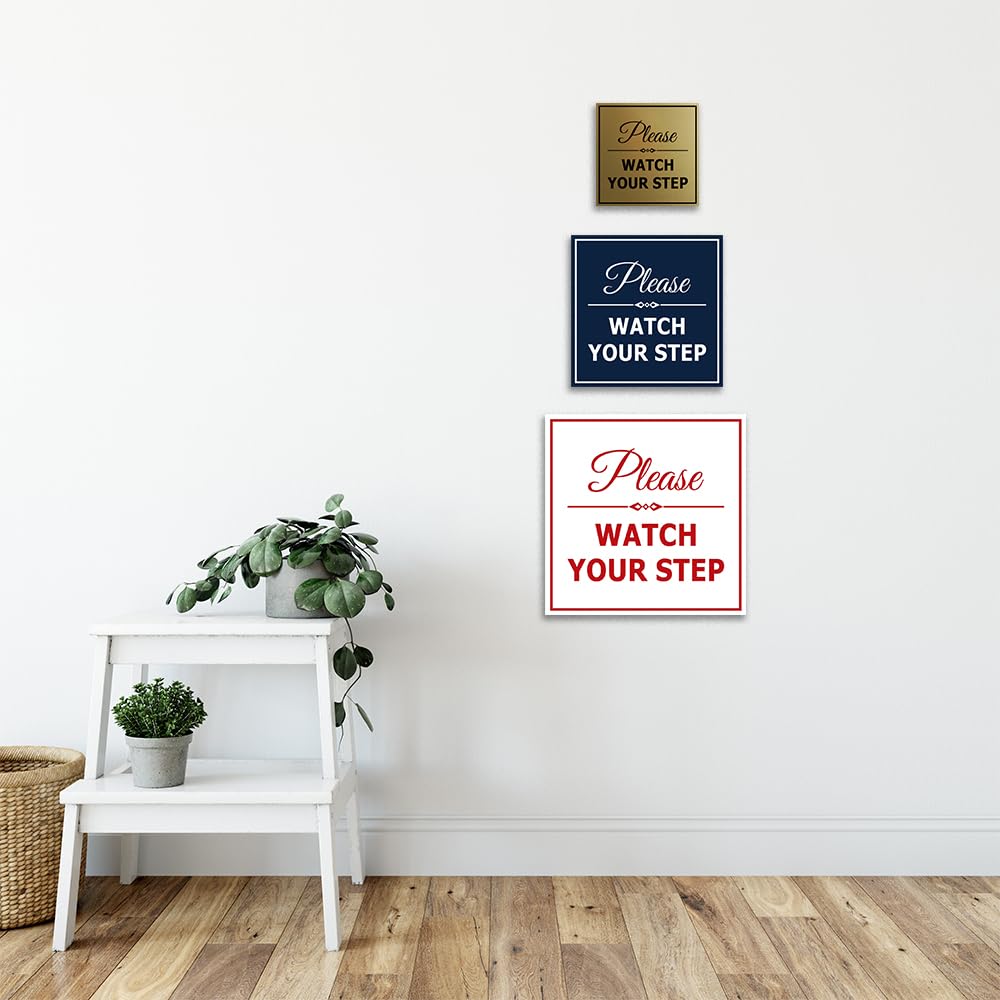 Signs ByLITA - Señal cuadrada con texto en inglés "Please watch Your Step", con cinta adhesiva, se monta en cualquier superficie, resistente a la intemperie, uso en interiores y exteriores.