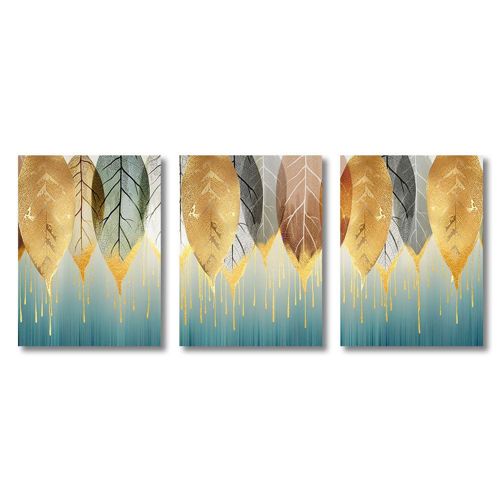 WBYZAC Art Prints-Painting Abstract Gold Leaves Art Print Canvas Bedroom Wall Pictures Paintings Poster Living Room Kitchen Gallery Home Decor-50 * 70cm*3PCS (No Frame)