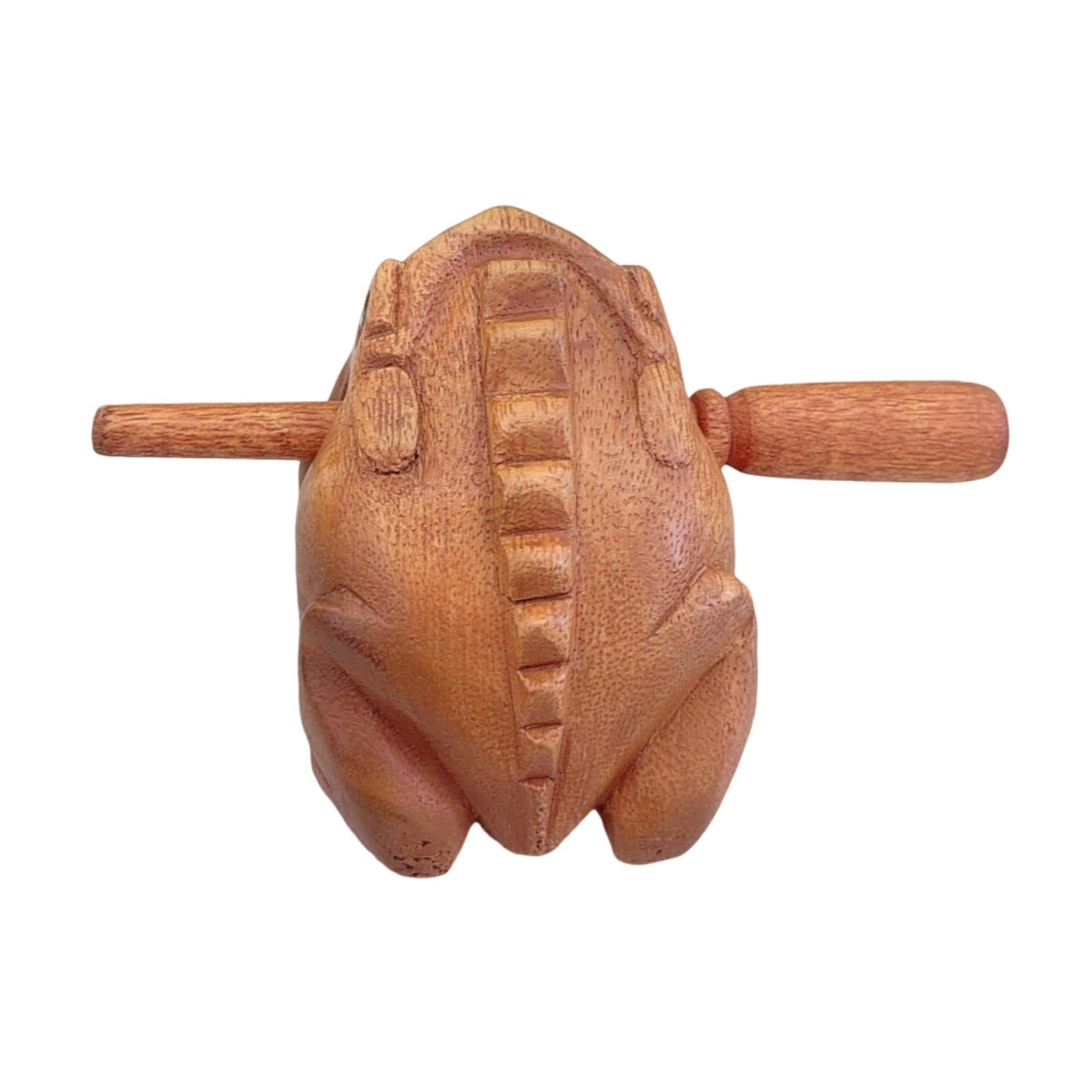 Drewniana żaba z pałeczką, ręcznie rzeźbiona żaba, ornamenty, ręcznie robiona muzyka, żaba, muzyka wokalna, żaba, instrument perkusyjny, zabawka (8,5 x 6 x 6 cm)