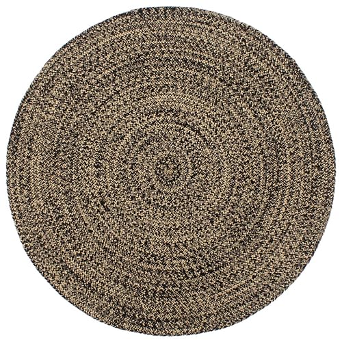 Yunovire Alfombra de yute hecha a mano, negra y marrón, 240 cm de diámetro, trenzada, resistente, para sala de estar, dormitorio, decoración de habitación natural