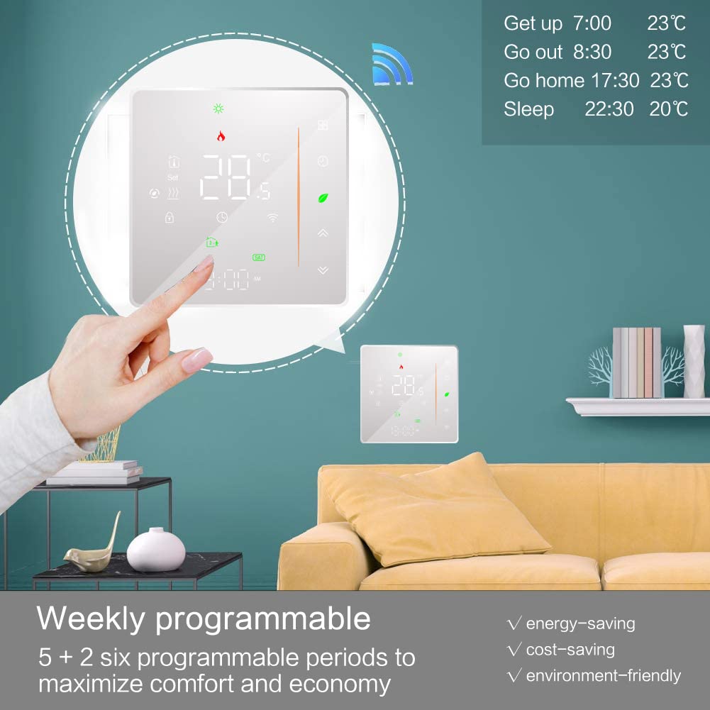 Termostato Smart Wifi Caldaia a gas/acqua Riscaldamento Termostato ambiente Telecomando Regolatore di temperatura programmabile digitale Umidità Tuya Funziona con Amazon Alexa Google Home 95~240VAC